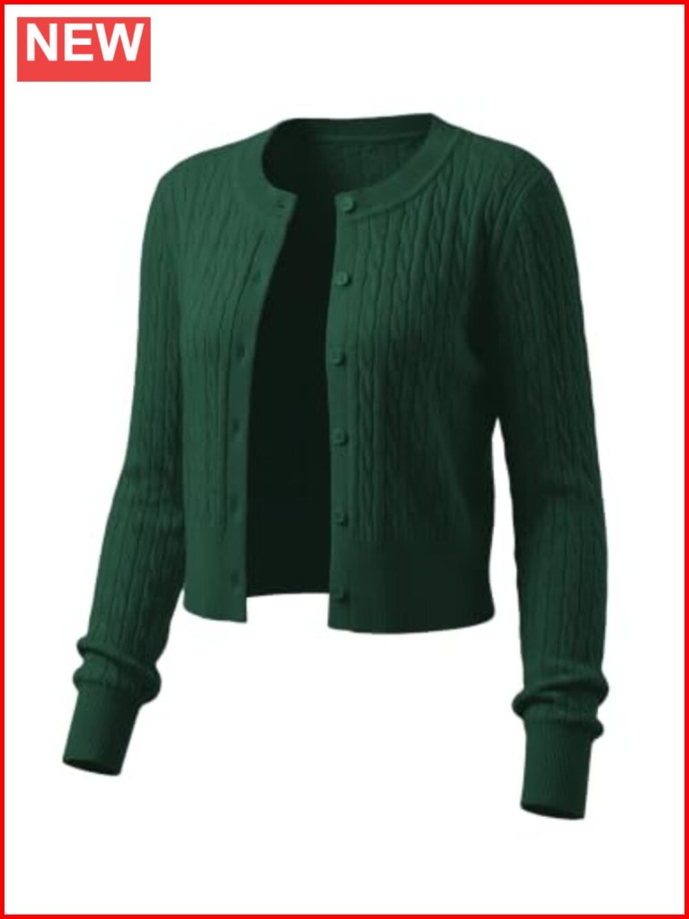 Women's Cropped Cardigan Lightweight Micro-Cable Knit Long Sleeve Button Front